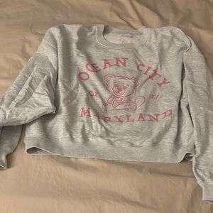 Hollister Gray Sweatshirt with Pink Bear Print